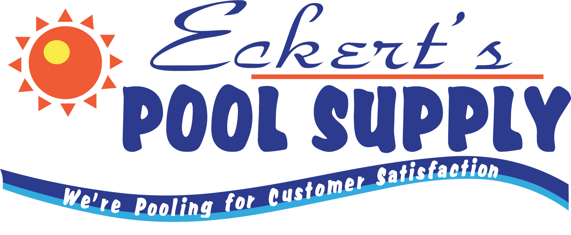 The logo for eckert 's pool supply says we 're pooling for customer satisfaction