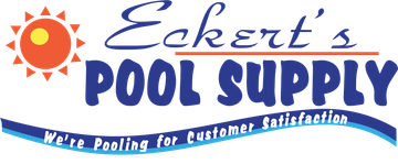 The logo for eckert 's pool supply says we 're pooling for customer satisfaction