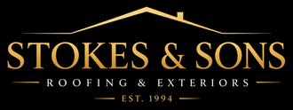 Stokes & Sons Roofing & Exteriors logo in gold on black with a roofline and “Est. 1994” text