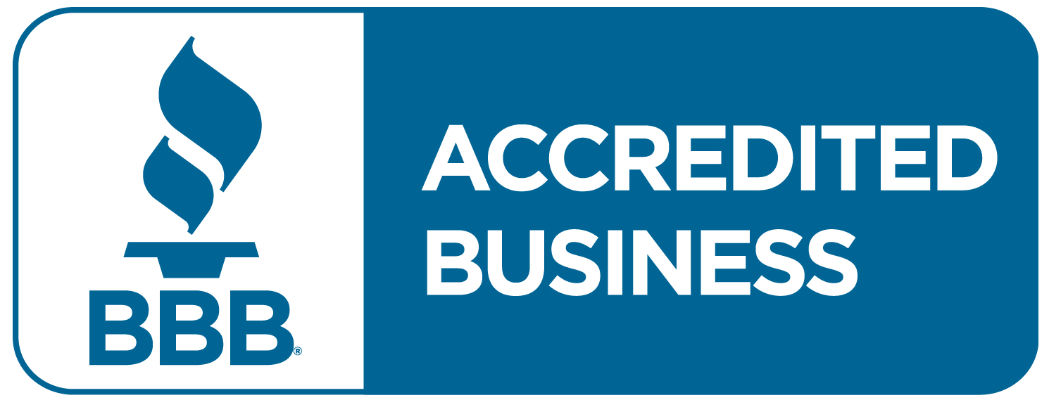 a blue sign that says accredited business on it