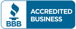 a blue sign that says accredited business on it