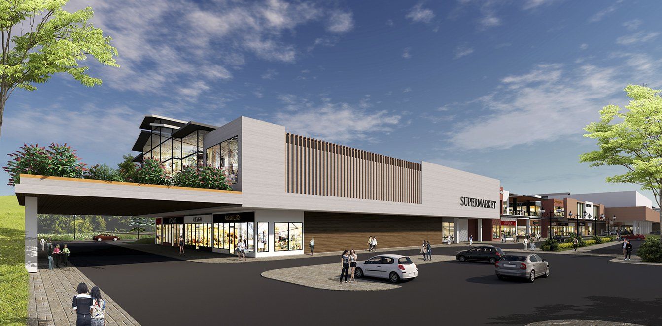 An artist 's impression of a large building with cars parked in front of it.