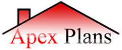 Logo for Apex Plans, featuring a red-gradient roof and text.