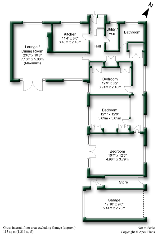 Floor plan of a house, detailing rooms such as kitchen, lounge, bedrooms, and garage, in shades of green and white.