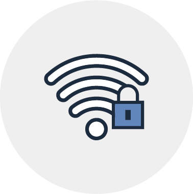 Un icono de wifi con un candado adjunto.
