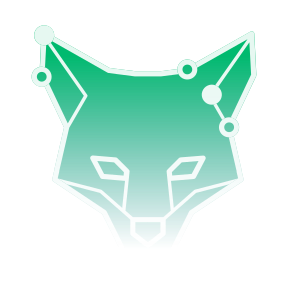A green fox head with a white outline on a white background.