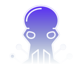 A purple octopus with a white outline on a white background.