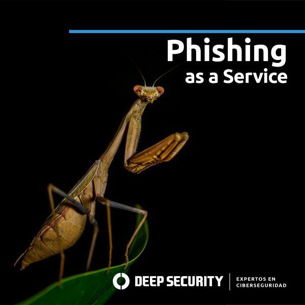 Una imagen de una mantis religiosa con las palabras phishing como servicio debajo