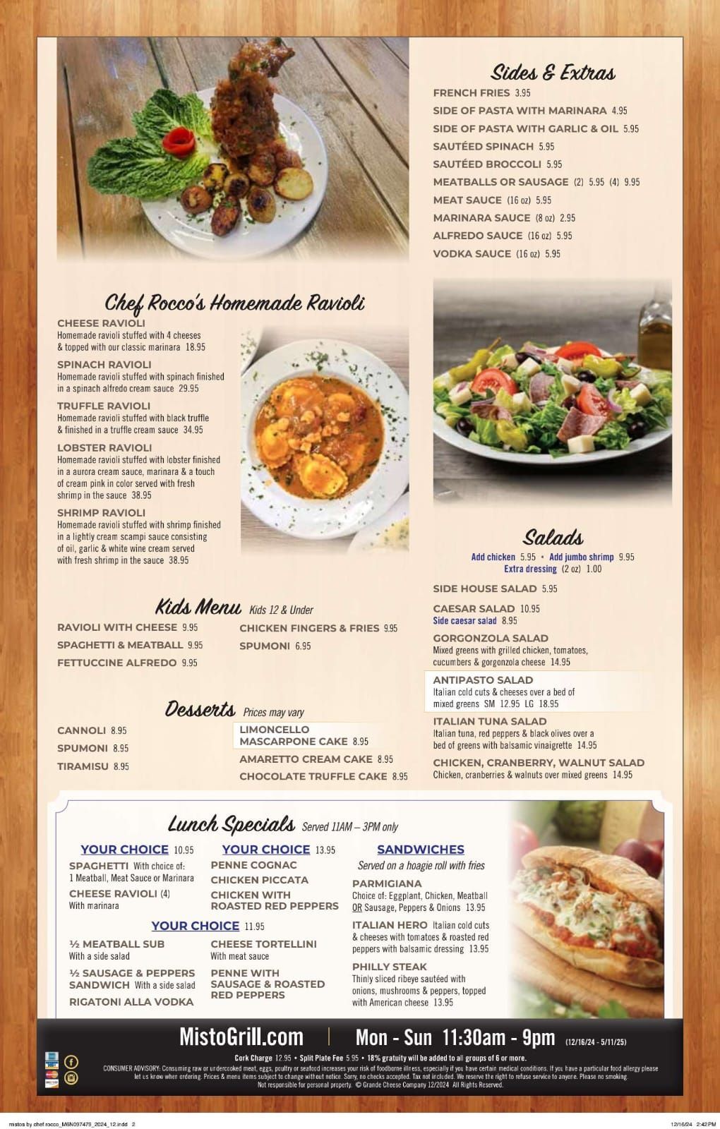 A menu for a restaurant with a picture of a plate of food.