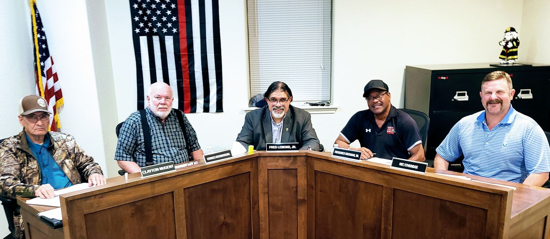 From left to right: Clayton Nugent, Secretary; Charles Kaemmerling, Vice-President; Frederick Lemond, Jr., President; Fred Freeman, Treasurer; Hec Ethridge, Asst Treasurer/Equipment Czar