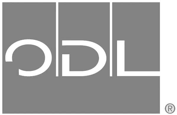 ODL logo in white letters, within three vertical grey rectangles; the letter "O" partially cut.