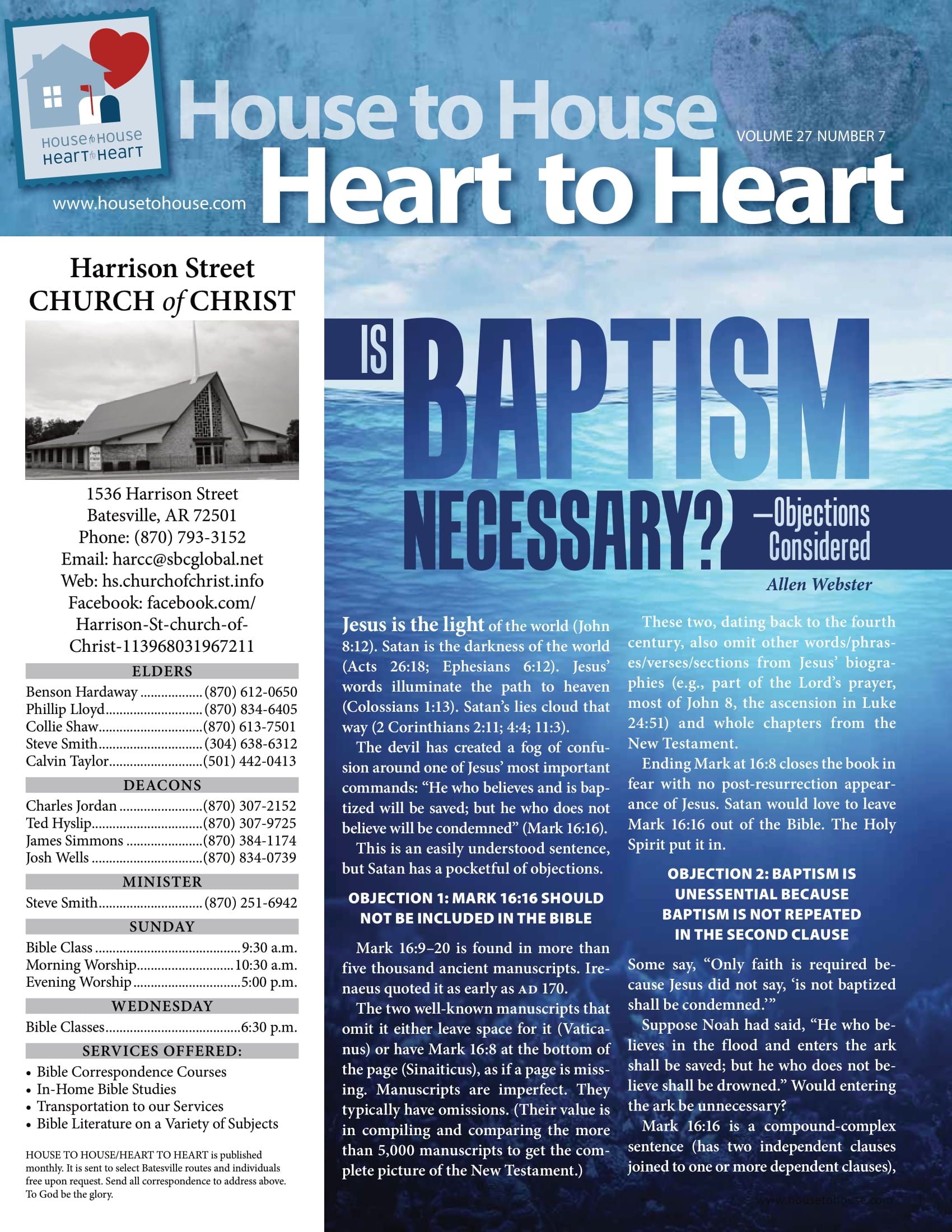 Newsletter cover: House to House Heart to Heart, asks 