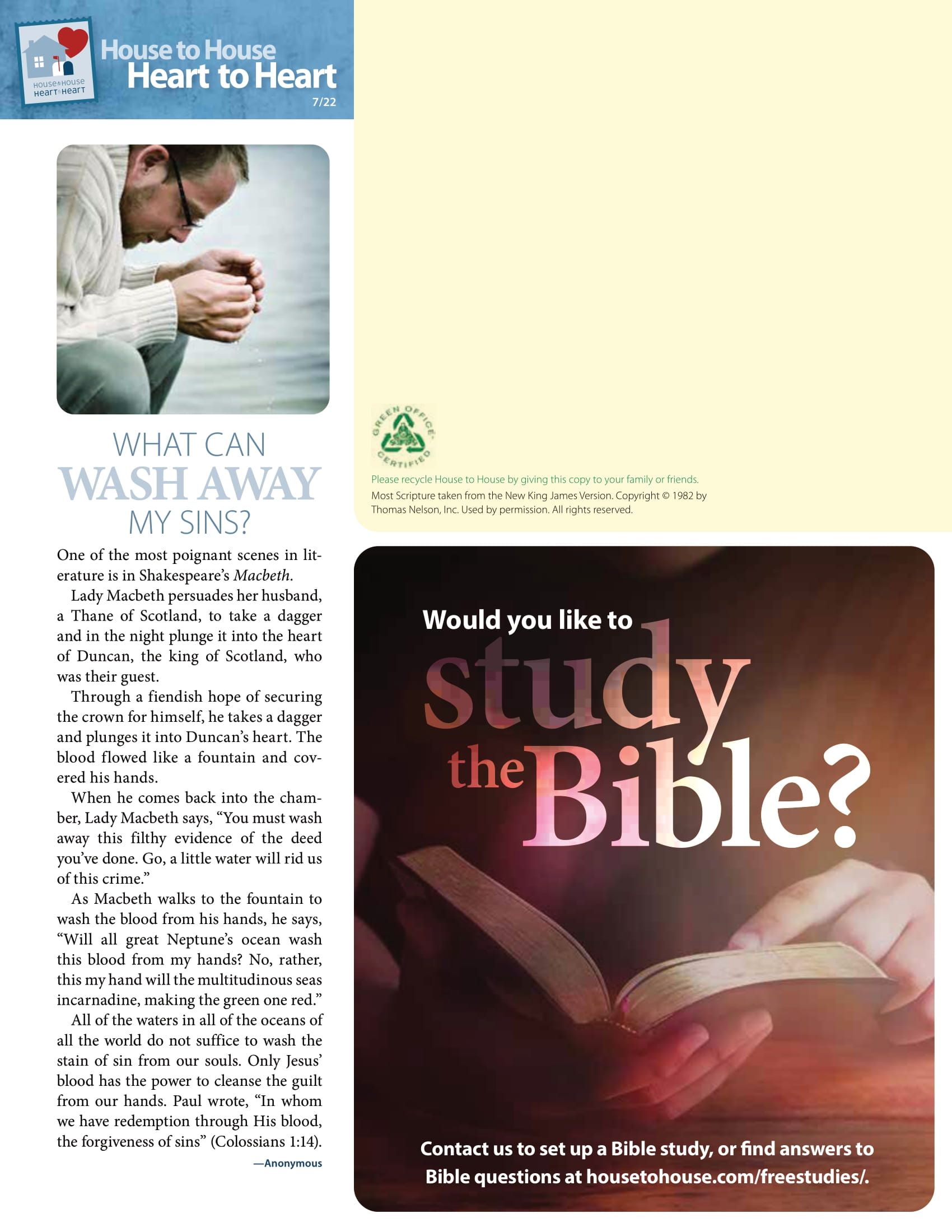 Man praying, text about washing away regrets, 