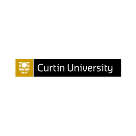 The logo for curtin university is black and gold.