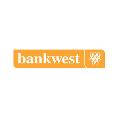 The bankwest logo is orange and white on a white background.