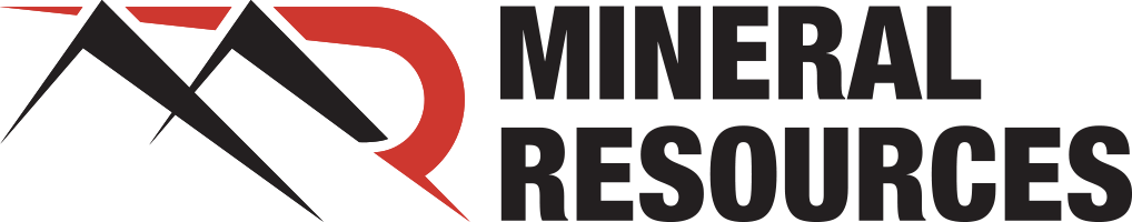A logo for mineral resources with a mountain in the background.