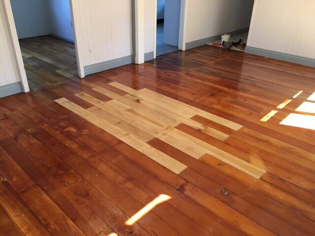 hardwood floor installation in progress