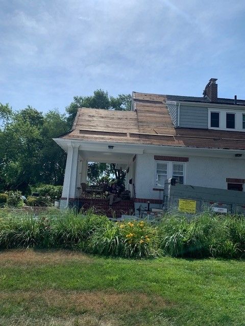 House in egg harbor township, nj under construction with roof partially removed