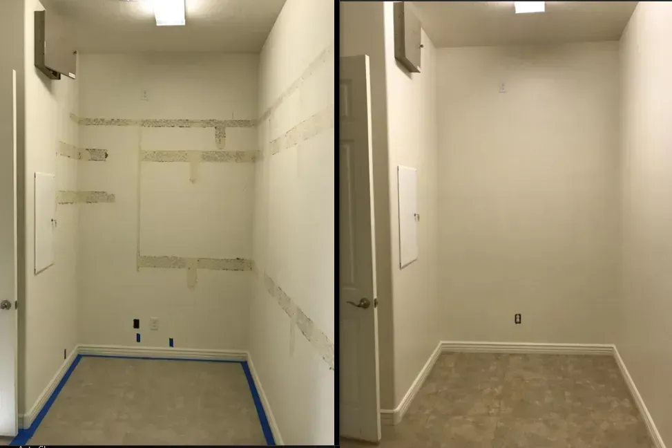 A before and after photo of a laundry room