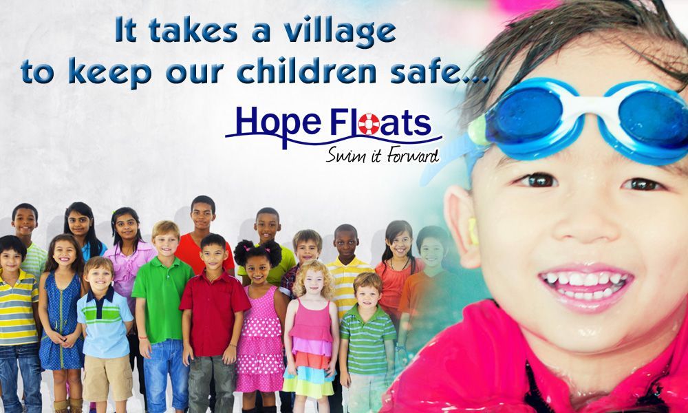 A group of children are standing in front of a sign that says hope floats