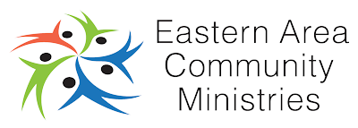 The logo for the eastern area community ministries shows a group of people standing next to each other.