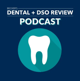 Podcast logo: white tooth graphic in a teal circle on a dark blue background. Text reads