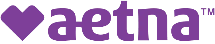 Purple Aetna logo with a heart symbol.