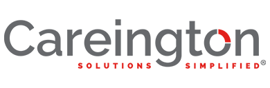 Careington logo: gray text with a red section in