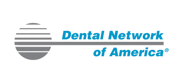 Logo for Dental Network of America: A stylized globe shape with gray lines, with teal text.