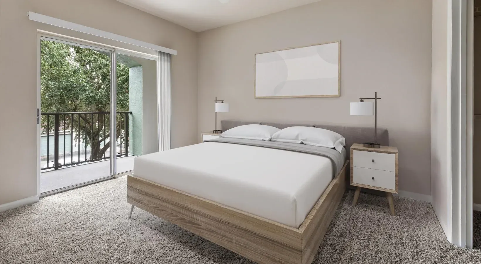 large bedroom with private balcony access