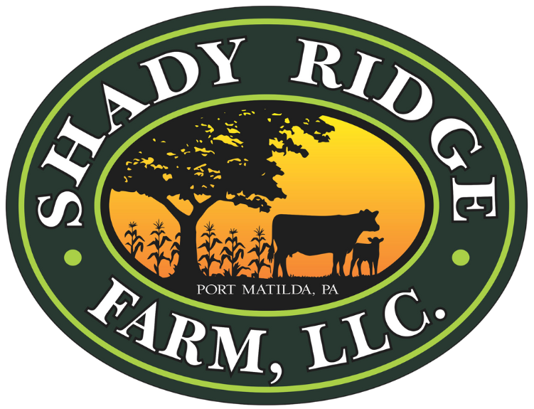 The logo for shady ridge farm , llc is green and white.