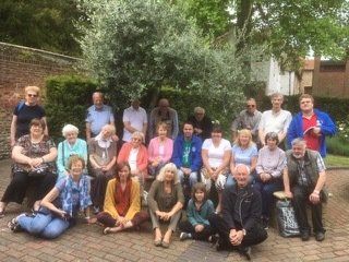 Pilgrims in the garden at Walsingham