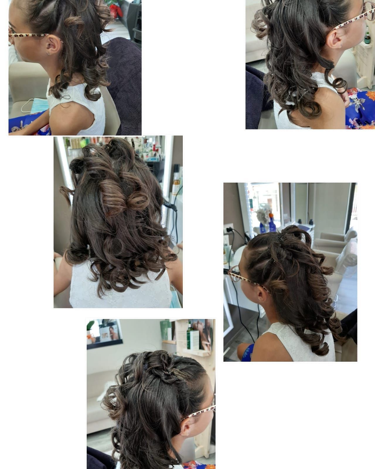 un collage di foto di una ragazza con i capelli raccolti in una coda di cavallo