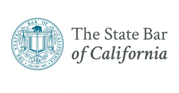 Logo for The State Bar of California with blue seal and gray text on white background