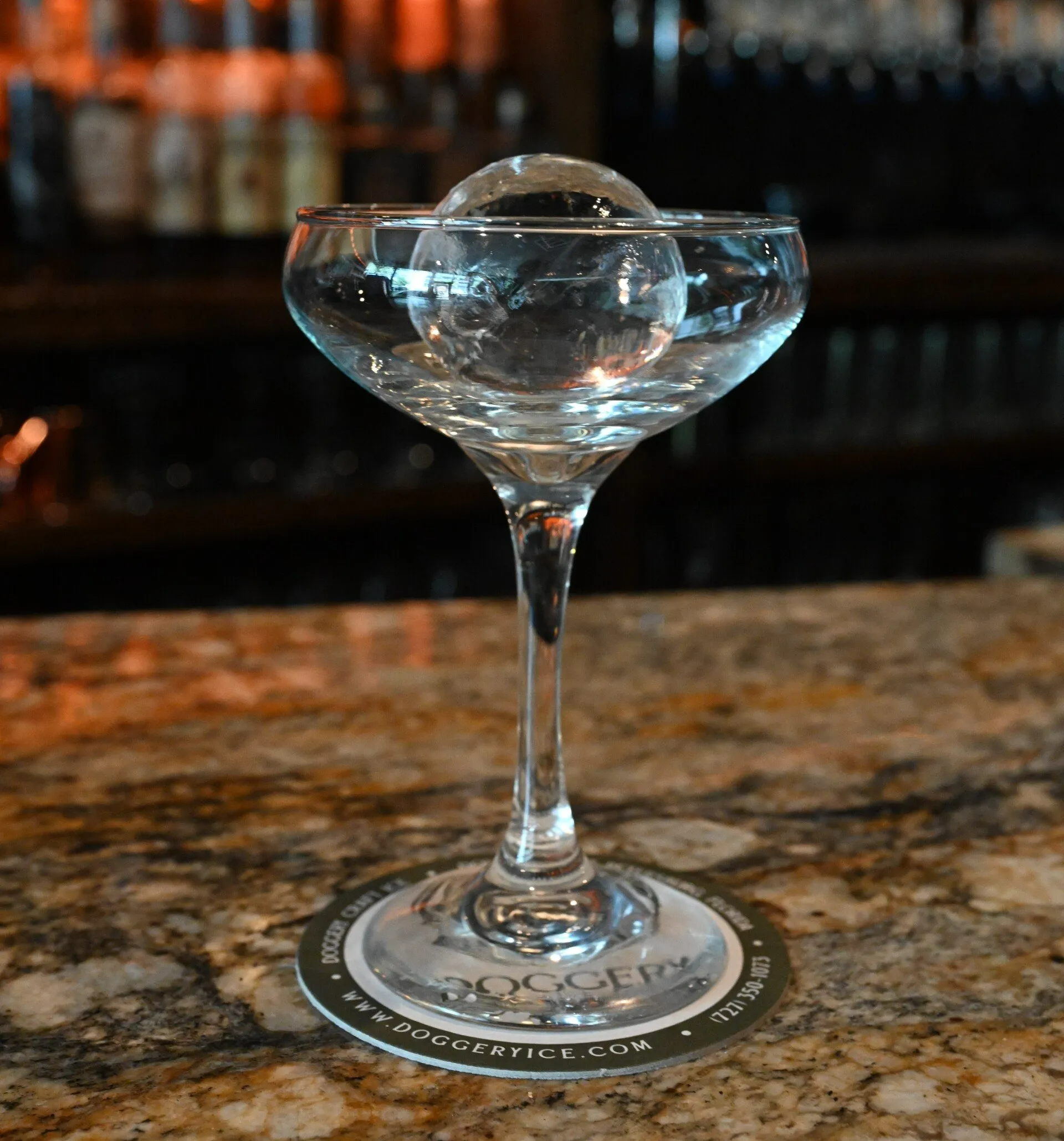 Clear Spherical Ice inside the Glass