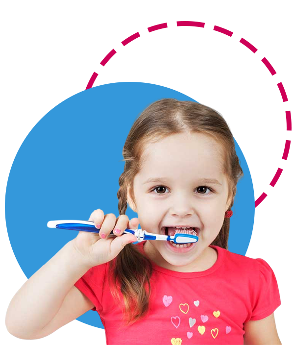 Girl brushing her teeth, smiling, 