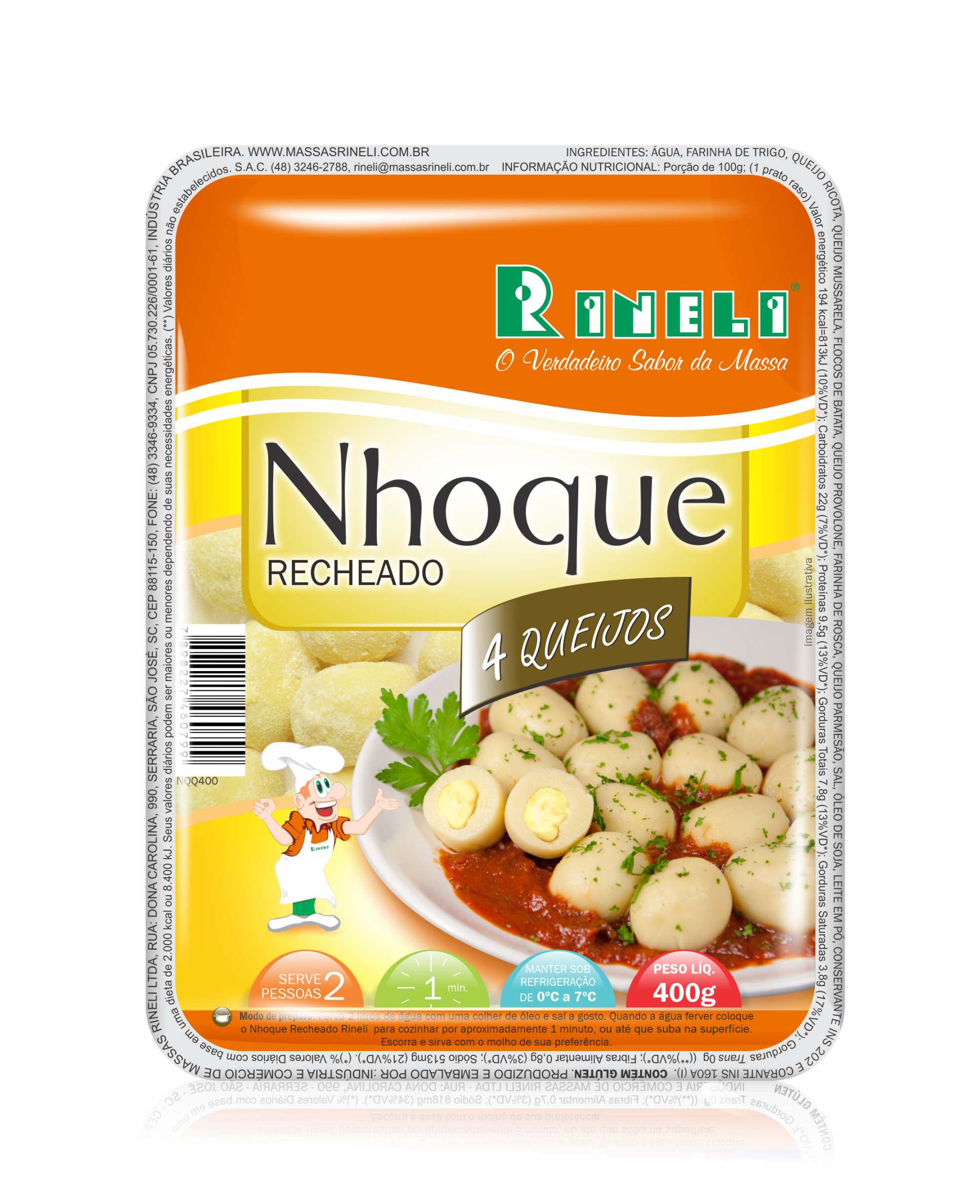 NHOQUE RECHEADO DE 4 QUEIJOS 400G