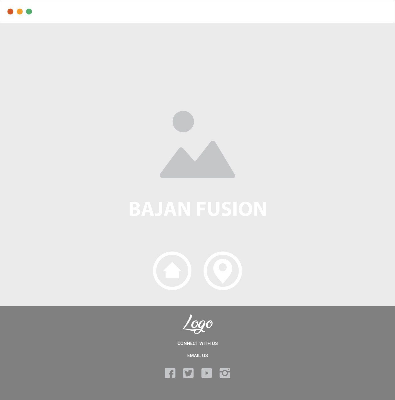 Website layout for Bajan Fusion, including a logo, navigation icons, and social media links.