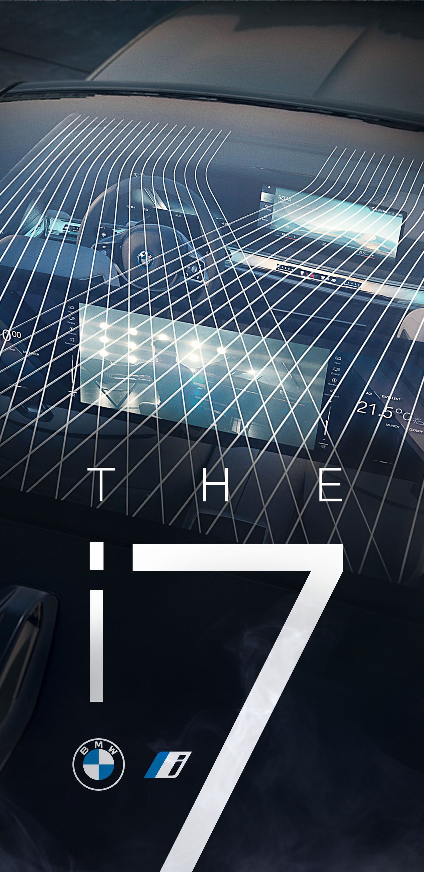 BMW i7 car interior with futuristic display and logo.