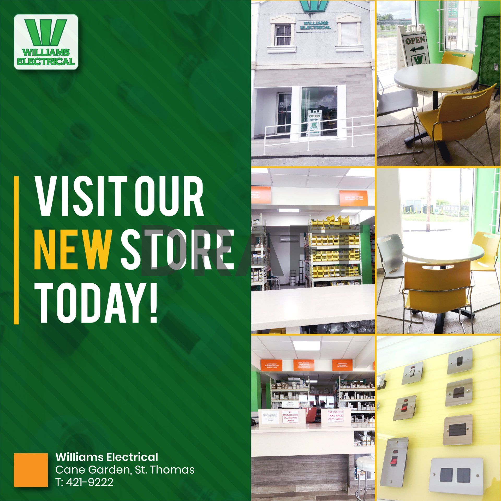 Advertisement for Williams Electrical, with photos of the store and text inviting customers to visit.