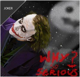 The Joker with makeup, tilting head, against a night sky with 