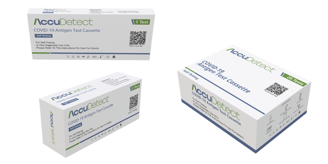 A box of covid-19 rapid antigen test with a test kit.