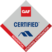 A logo for a certified residential roofing contractor