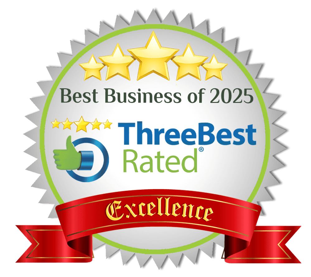 A seal that says best business of 2025 three best rated excellence