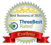 A seal that says best business of 2025 three best rated excellence