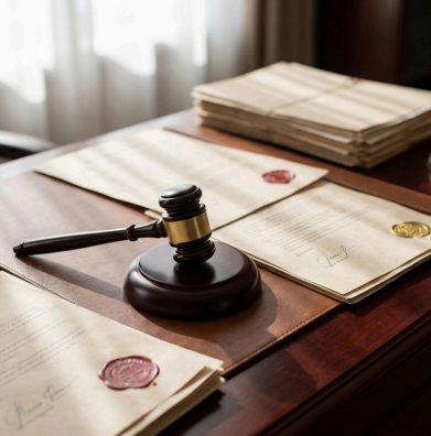 documents and a gavel on a desk