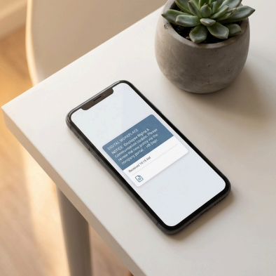 a cell phone and succulent sit on a table