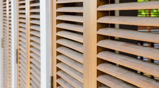 Closeup of Timber Shutters — Homemakers Lifestyle Maroochydore In Maroochydore QLD