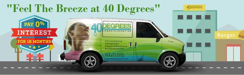 A van with the words feel the breeze at 40 degrees on it