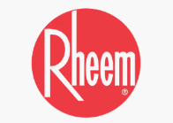 The rheem logo is in a red circle on a white background.